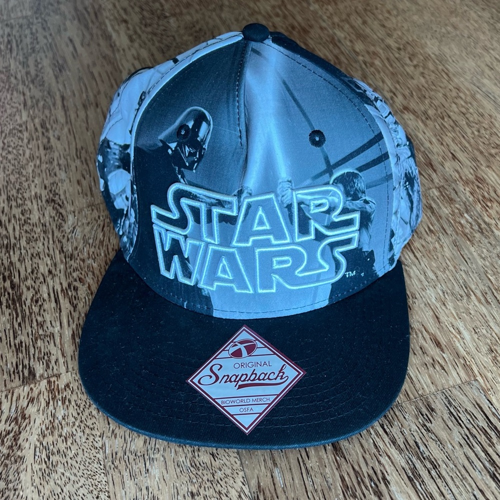 Star Wars SnapBack Hat A New Beginning Sublimated Black White Adjustable EUC